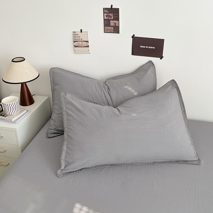 91家纺网 家纺一手货源 找家纺 思诺羽床笠 2025新款水洗棉贝壳边四件套系列 贝壳边+流光灰