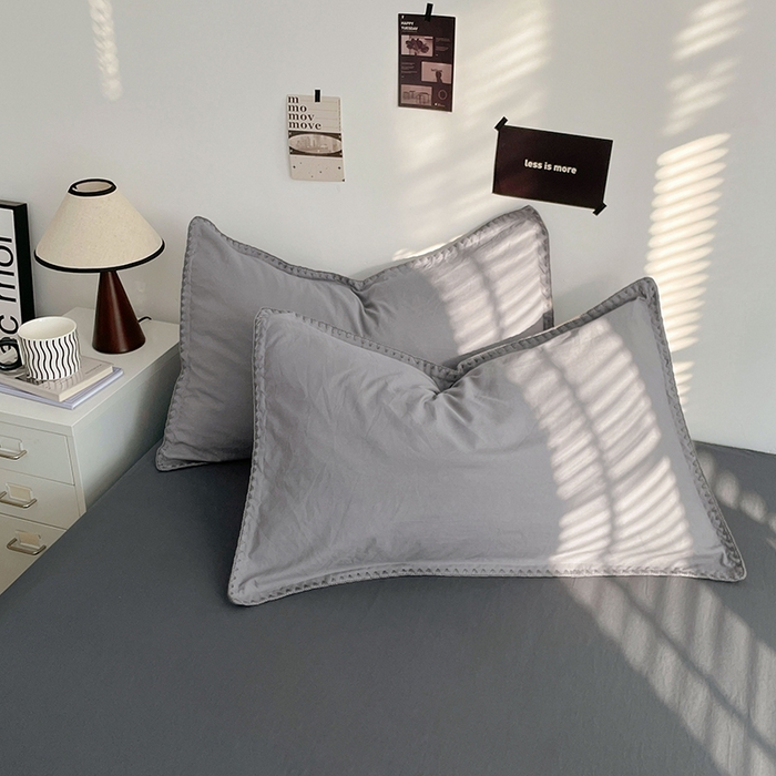 91家纺网 家纺一手货源 找家纺 思诺羽床笠 2025新款水洗棉贝壳边四件套系列 贝壳边+浅深灰