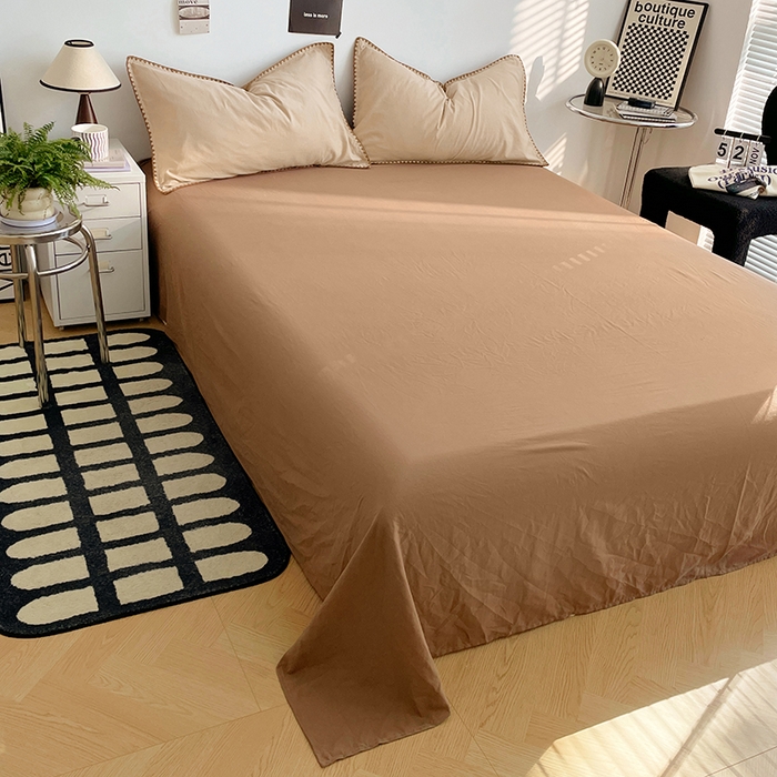 91家纺网 家纺一手货源 找家纺 思诺羽床笠 2025新款水洗棉贝壳边四件套系列 贝壳边+浅卡其+深咖