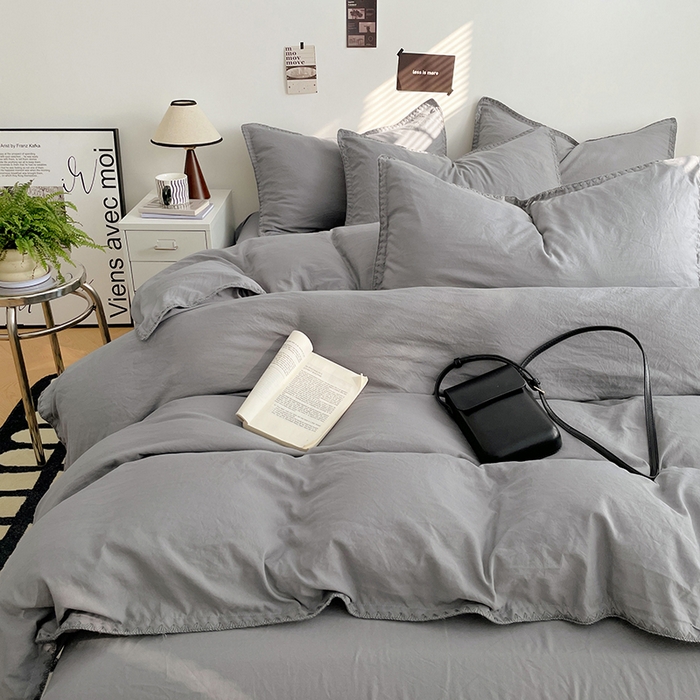 91家纺网 家纺一手货源 找家纺 思诺羽床笠 2025新款水洗棉贝壳边四件套系列 贝壳边+流光灰