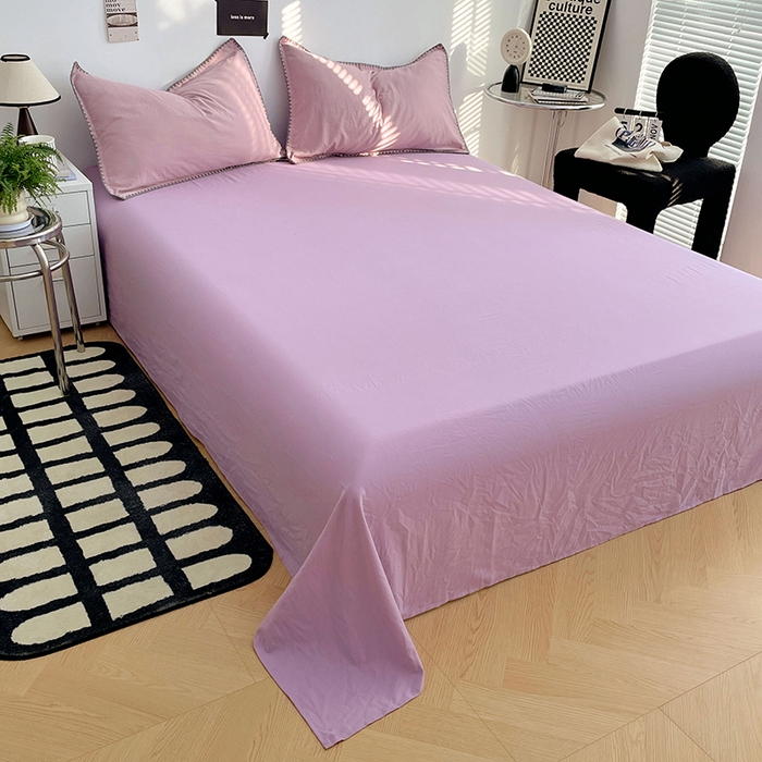 91家纺网 家纺一手货源 找家纺 思诺羽床笠 2025新款水洗棉贝壳边四件套系列 贝壳边-浅紫深紫