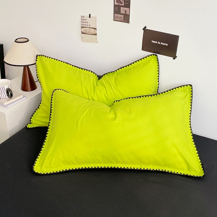 91家纺网 家纺一手货源 找家纺 思诺羽床笠 2025新款水洗棉贝壳边四件套系列 贝壳边+荧光绿+暗夜灰