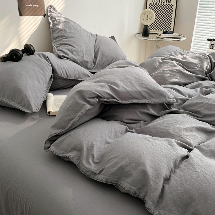 91家纺网 家纺一手货源 找家纺 思诺羽床笠 2025新款水洗棉贝壳边四件套系列 贝壳边+流光灰