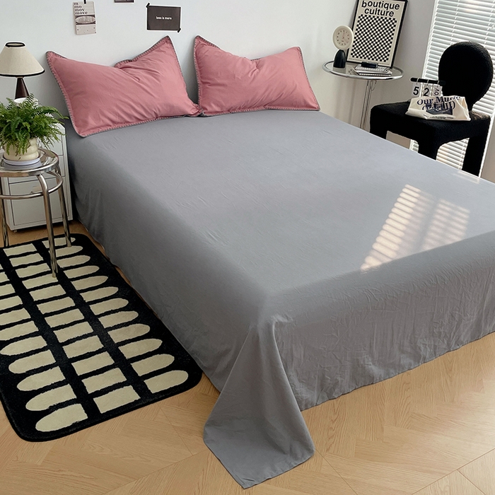 91家纺网 家纺一手货源 找家纺 思诺羽床笠 2025新款水洗棉贝壳边四件套系列 贝壳边-豆沙深灰