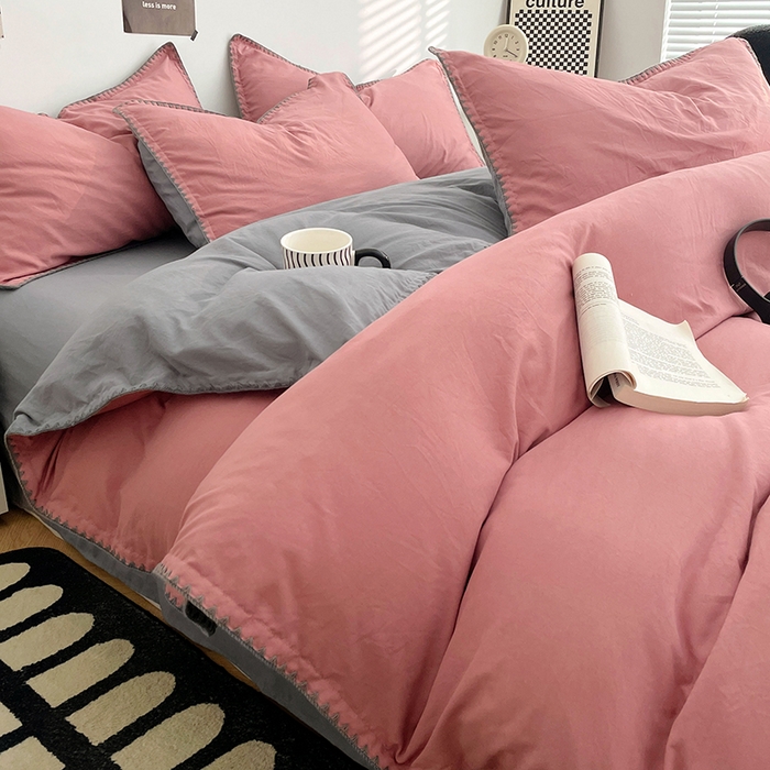 思诺羽床笠 2025新款水洗棉贝壳边四件套系列 贝壳边-豆沙深灰