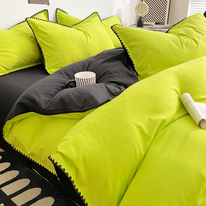 思诺羽床笠 2025新款水洗棉贝壳边四件套系列 贝壳边+荧光绿+暗夜灰