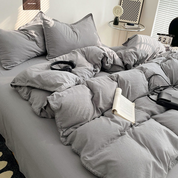 91家纺网 家纺一手货源 找家纺 思诺羽床笠 2025新款水洗棉贝壳边四件套系列 贝壳边+流光灰