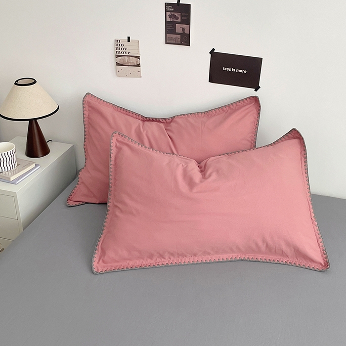 91家纺网 家纺一手货源 找家纺 思诺羽床笠 2025新款水洗棉贝壳边四件套系列 贝壳边-豆沙深灰