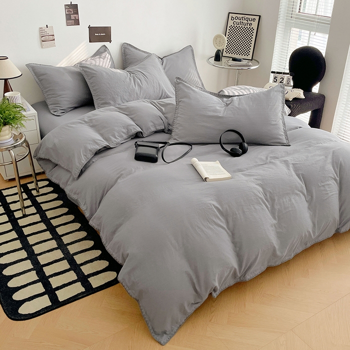 91家纺网 家纺一手货源 找家纺 思诺羽床笠 2025新款水洗棉贝壳边四件套系列 贝壳边+流光灰