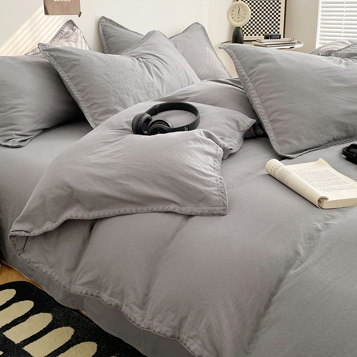 91家纺网 家纺一手货源 找家纺 思诺羽床笠 2025新款水洗棉贝壳边四件套系列 贝壳边+流光灰