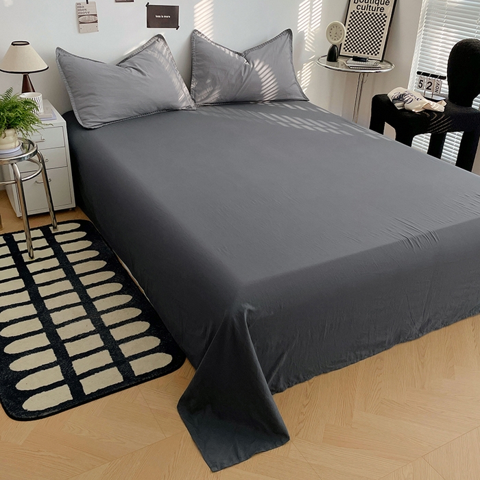 91家纺网 家纺一手货源 找家纺 思诺羽床笠 2025新款水洗棉贝壳边四件套系列 贝壳边+浅深灰