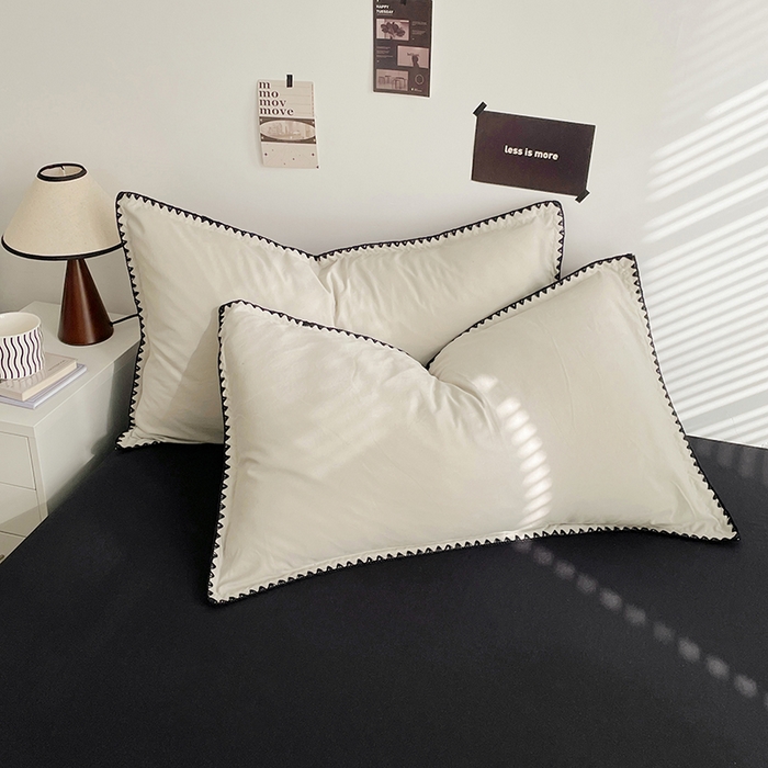 91家纺网 家纺一手货源 找家纺 思诺羽床笠 2025新款水洗棉贝壳边四件套系列 贝壳边+奶油白+暗夜灰