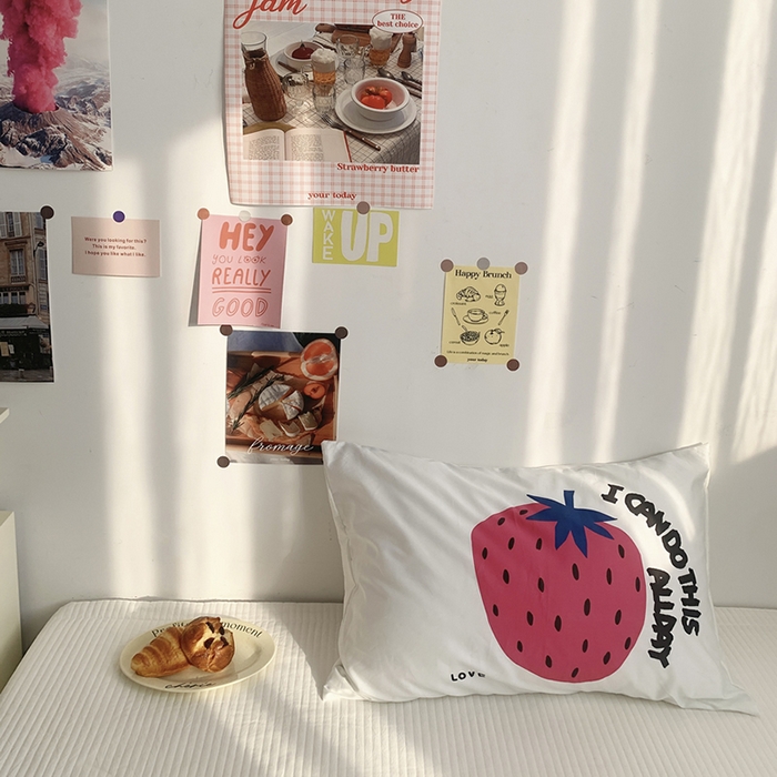 柚可家居 2024新款数码定版全棉单枕套系列-多巴胺系列二 多巴胺草莓