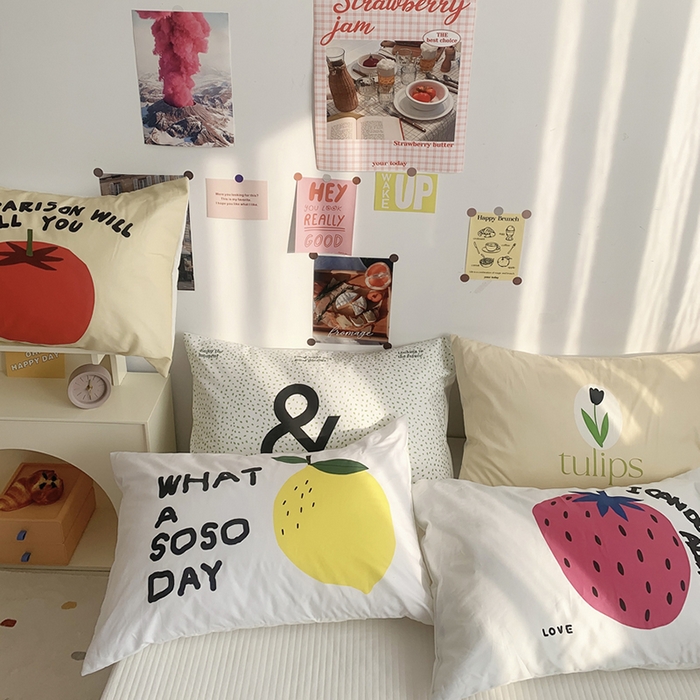 91家纺网 家纺一手货源 找家纺 柚可家居 2024新款数码定版全棉单枕套系列-多巴胺系列二 多巴胺草莓