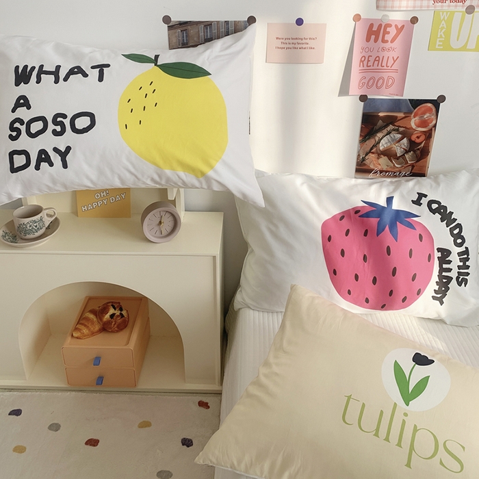 91家纺网 家纺一手货源 找家纺 柚可家居 2024新款数码定版全棉单枕套系列-多巴胺系列二 多巴胺草莓