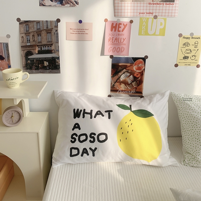 91家纺网 家纺一手货源 找家纺 柚可家居 2024新款数码定版全棉单枕套系列-多巴胺系列二 柠檬