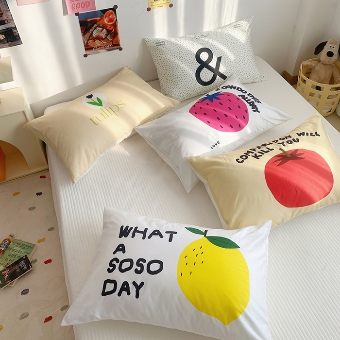 91家纺网 家纺一手货源 找家纺 柚可家居 2024新款数码定版全棉单枕套系列-多巴胺系列二 柠檬