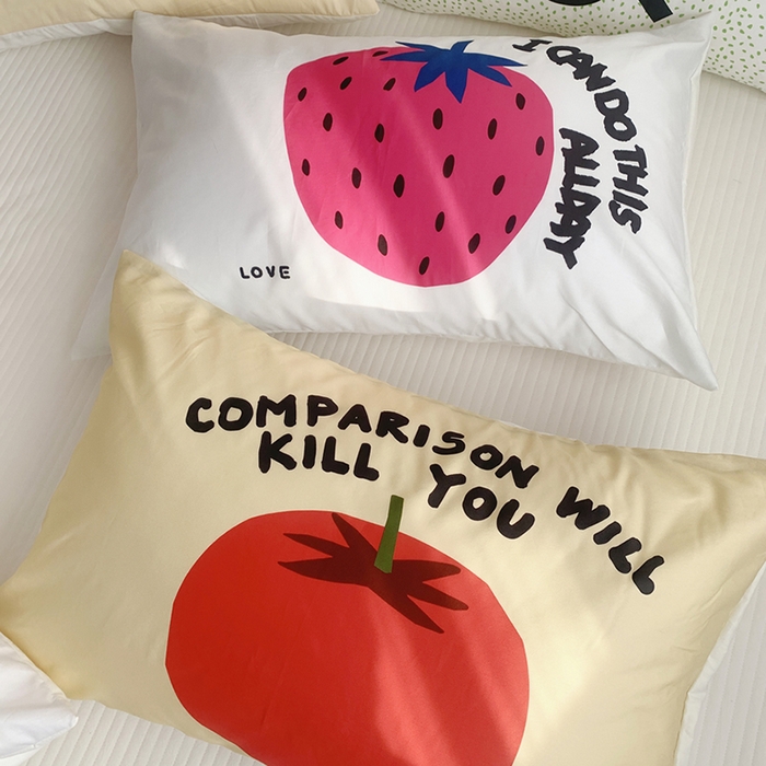 91家纺网 家纺一手货源 找家纺 柚可家居 2024新款数码定版全棉单枕套系列-多巴胺系列二 柿子