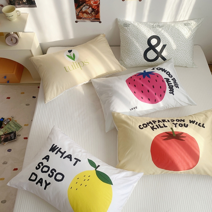 91家纺网 家纺一手货源 找家纺 柚可家居 2024新款数码定版全棉单枕套系列-多巴胺系列二 柿子