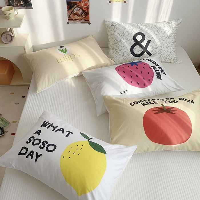 91家纺网 家纺一手货源 找家纺 柚可家居 2024新款数码定版全棉单枕套系列-多巴胺系列二 柿子