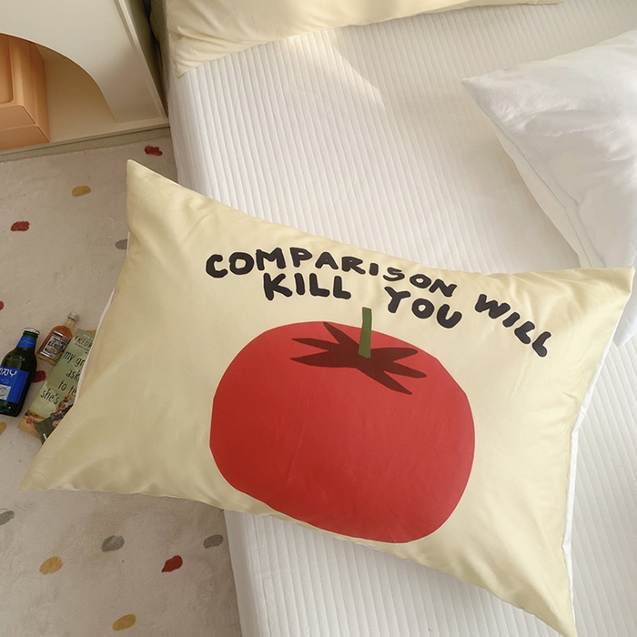 91家纺网 家纺一手货源 找家纺 柚可家居 2024新款数码定版全棉单枕套系列-多巴胺系列二 柿子