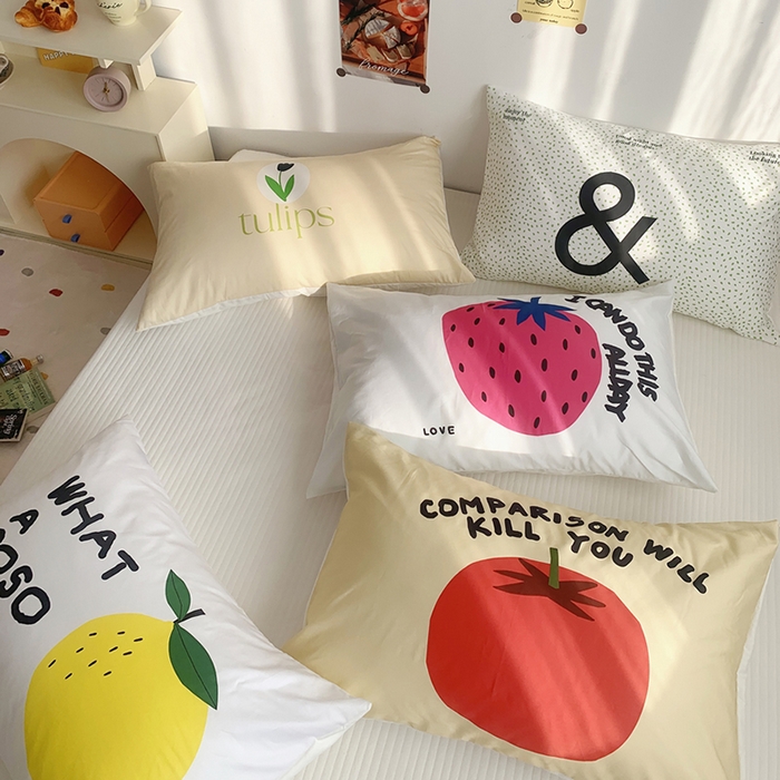 91家纺网 家纺一手货源 找家纺 柚可家居 2024新款数码定版全棉单枕套系列-多巴胺系列二 柿子