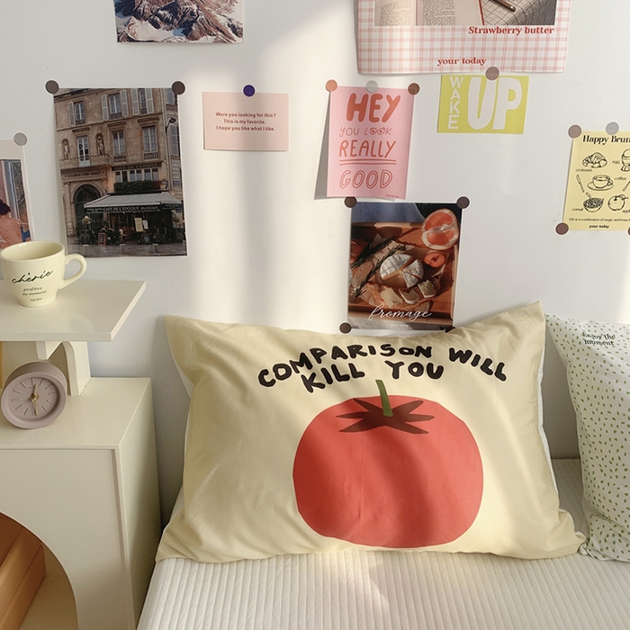 91家纺网 家纺一手货源 找家纺 柚可家居 2024新款数码定版全棉单枕套系列-多巴胺系列二 柿子