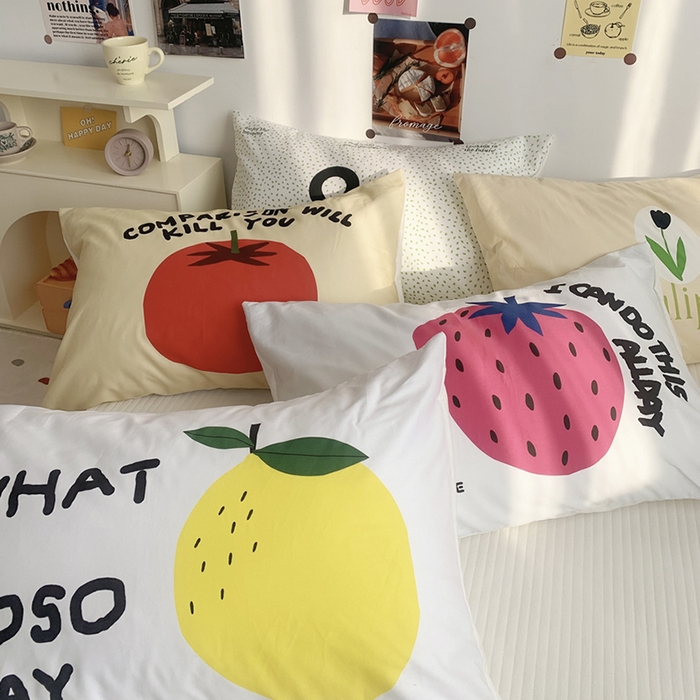 91家纺网 家纺一手货源 找家纺 柚可家居 2024新款数码定版全棉单枕套系列-多巴胺系列二 柿子