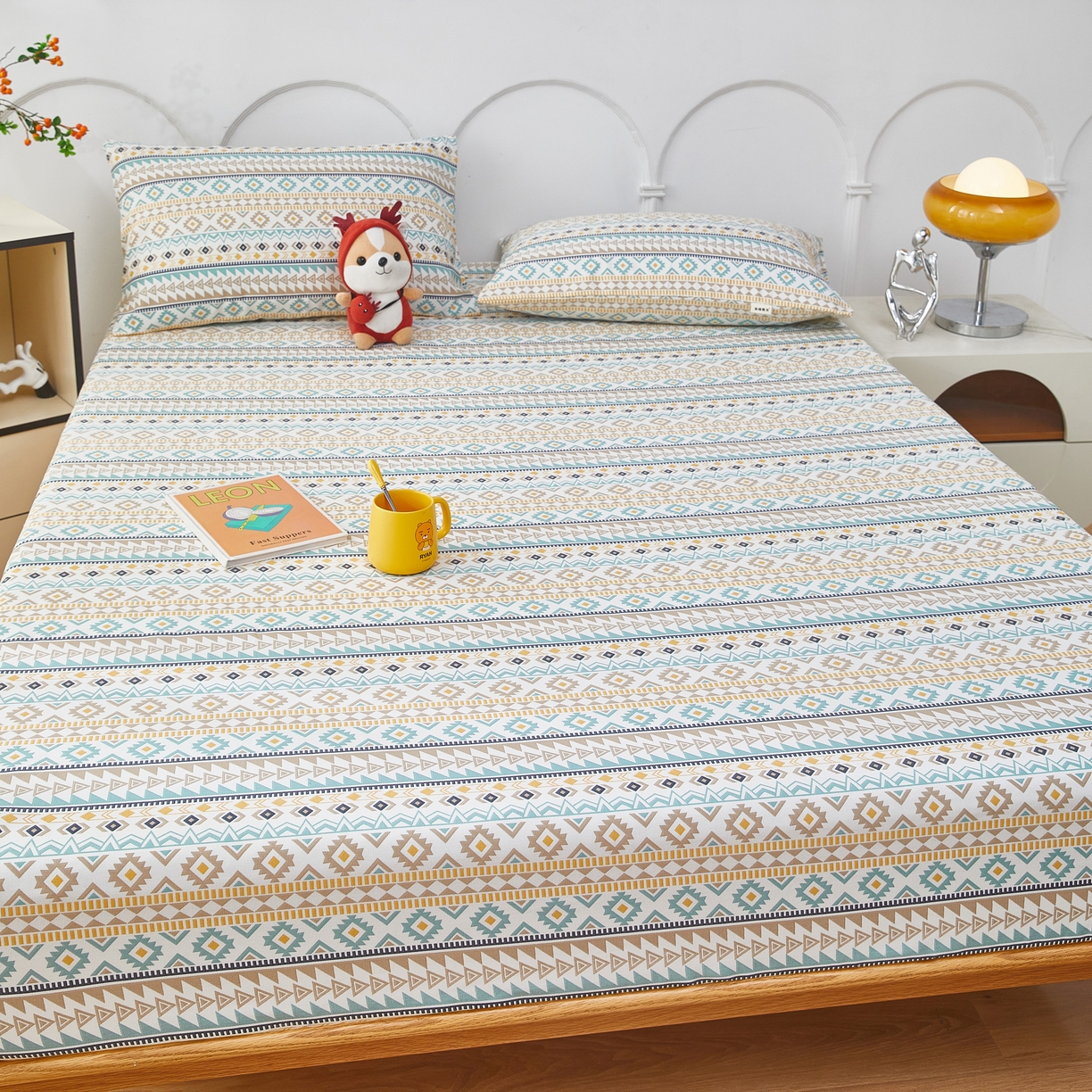 91家纺网 家纺一手货源 找家纺 希廷顿 2025新款床笠款原棉老粗布凉席席子 敦煌碎影