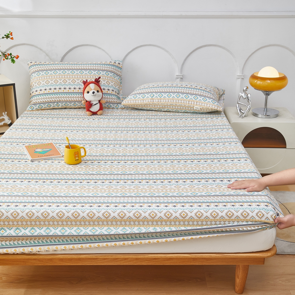 91家纺网 家纺一手货源 找家纺 希廷顿 2025新款床笠款原棉老粗布凉席席子 敦煌碎影