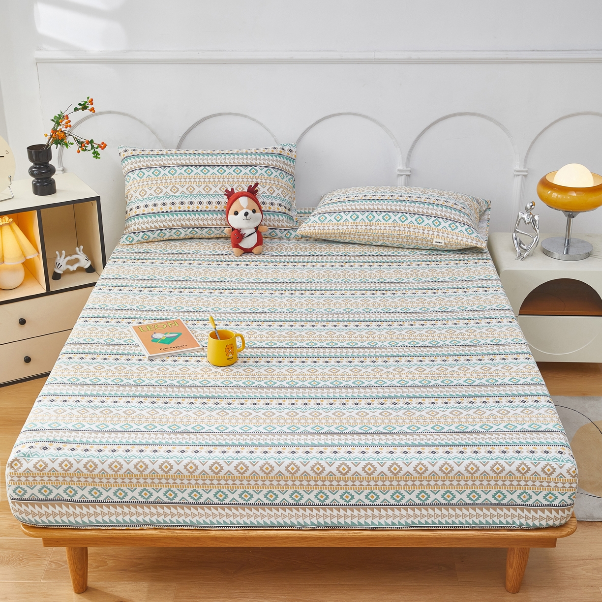 91家纺网 家纺一手货源 找家纺 希廷顿 2025新款床笠款原棉老粗布凉席席子 敦煌碎影