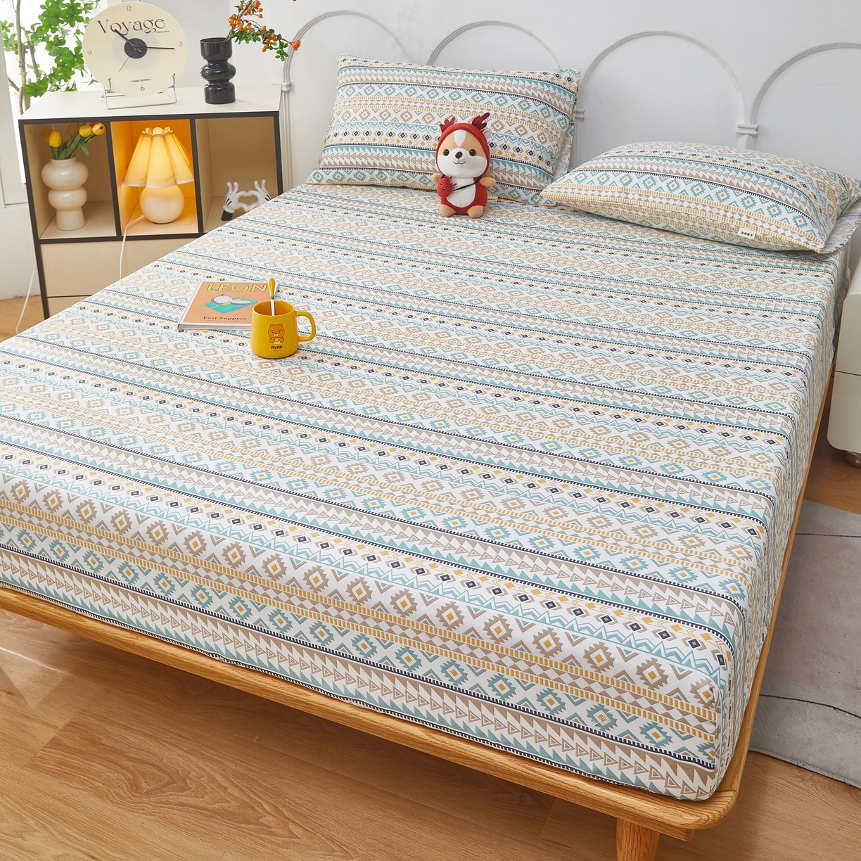 91家纺网 家纺一手货源 找家纺 希廷顿 2025新款床笠款原棉老粗布凉席席子 敦煌碎影