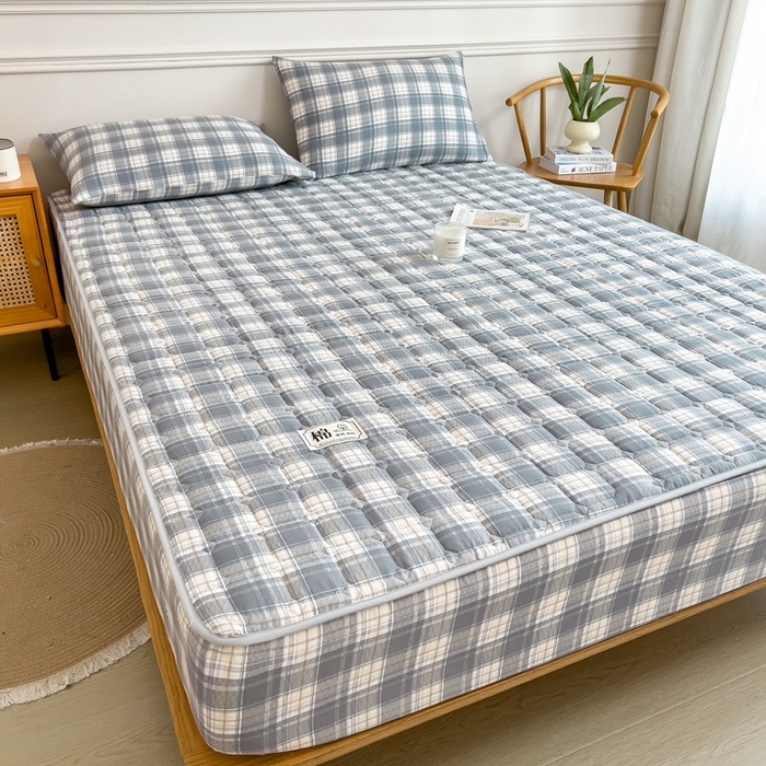 91家纺网 家纺一手货源 找家纺 希廷顿 2025新款色织水洗棉夹棉棉花床笠床笠单件单床笠 简兮灰