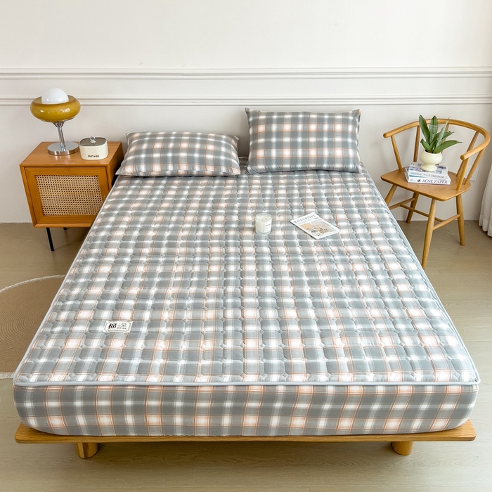 91家纺网 家纺一手货源 找家纺 希廷顿 2025新款色织水洗棉夹棉棉花床笠床笠单件单床笠 三分灰格