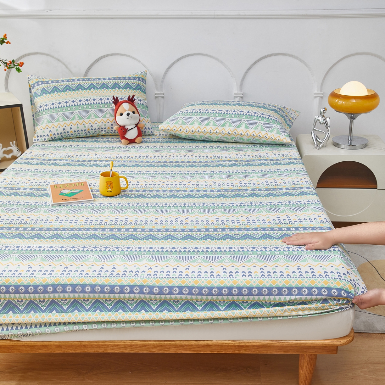 91家纺网 家纺一手货源 找家纺 希廷顿 2025新款床笠款原棉老粗布凉席席子 琉璃密语