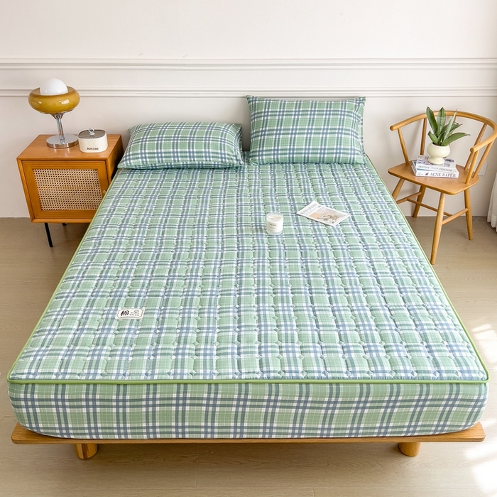 91家纺网 家纺一手货源 找家纺 希廷顿 2025新款色织水洗棉夹棉棉花床笠床笠单件单床笠 时光绿