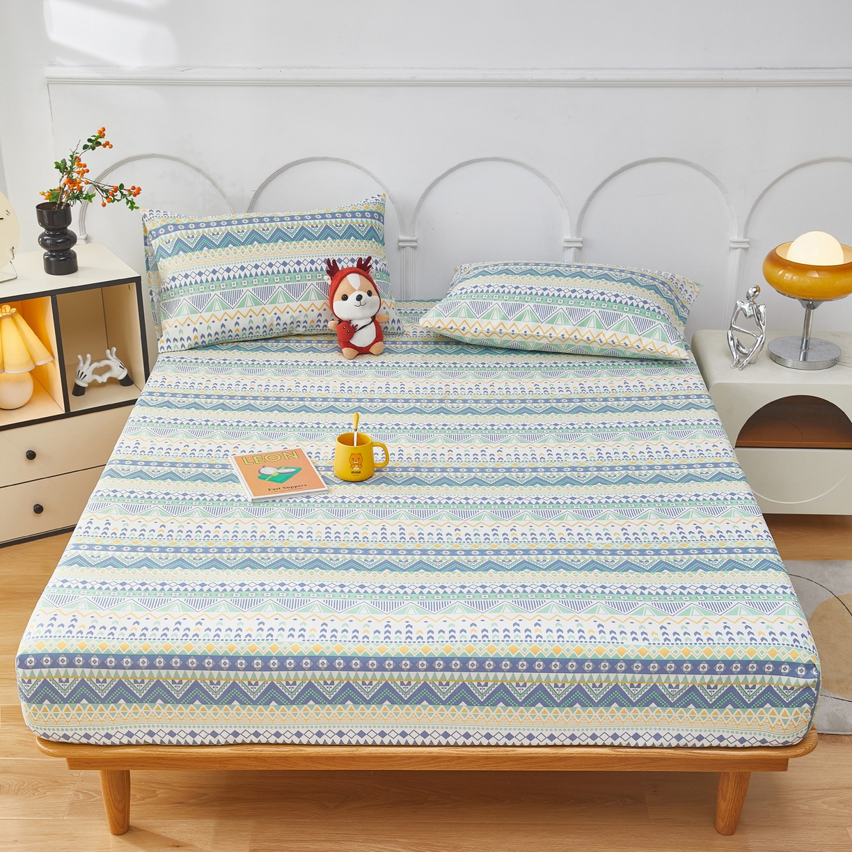 91家纺网 家纺一手货源 找家纺 希廷顿 2025新款床笠款原棉老粗布凉席席子 琉璃密语