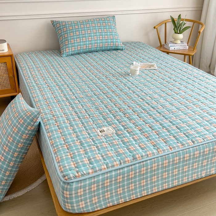 91家纺网 家纺一手货源 找家纺 希廷顿 2025新款色织水洗棉夹棉棉花床笠床笠单件单床笠 威尼斯绿