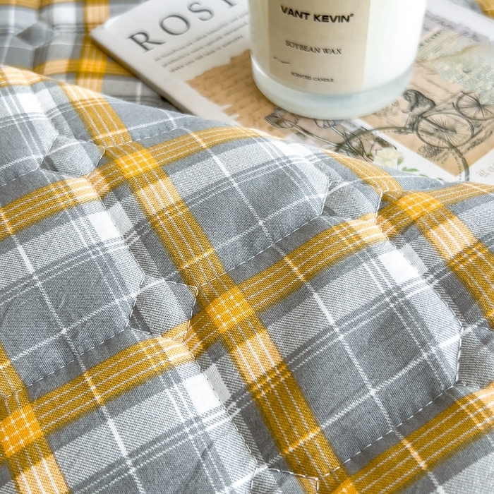 91家纺网 家纺一手货源 找家纺 希廷顿 2025新款色织水洗棉夹棉棉花床笠床笠单件单床笠 心语-咖