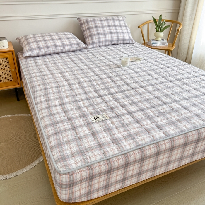 91家纺网 家纺一手货源 找家纺 希廷顿 2025新款色织水洗棉夹棉棉花床笠床笠单件单床笠 烟雨灰