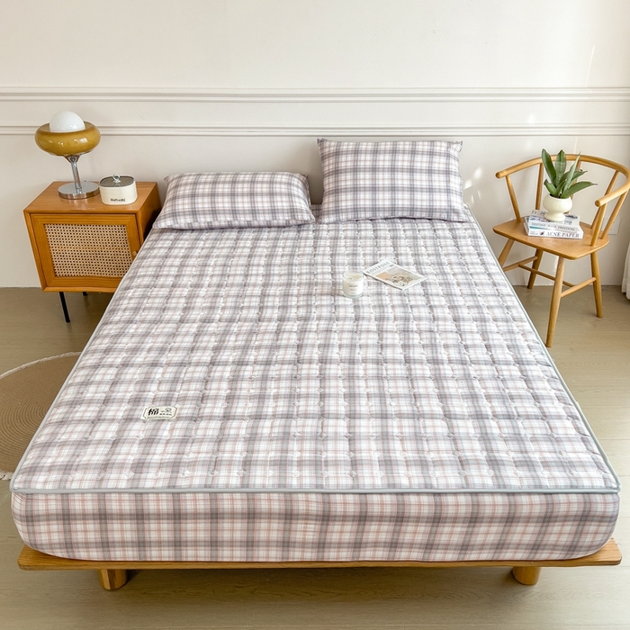 91家纺网 家纺一手货源 找家纺 希廷顿 2025新款色织水洗棉夹棉棉花床笠床笠单件单床笠 烟雨灰