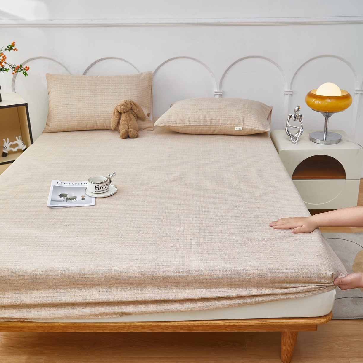 91家纺网 家纺一手货源 找家纺 希廷顿 2025新款床笠款原棉老粗布凉席席子 素简茶寨