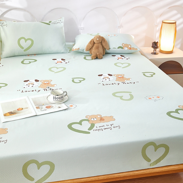 91家纺网 家纺一手货源 找家纺 希廷顿 2025新款床笠款原棉老粗布凉席席子 泰迪熊