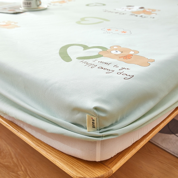 91家纺网 家纺一手货源 找家纺 希廷顿 2025新款床笠款原棉老粗布凉席席子 泰迪熊