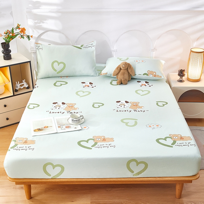 91家纺网 家纺一手货源 找家纺 希廷顿 2025新款床笠款原棉老粗布凉席席子 泰迪熊