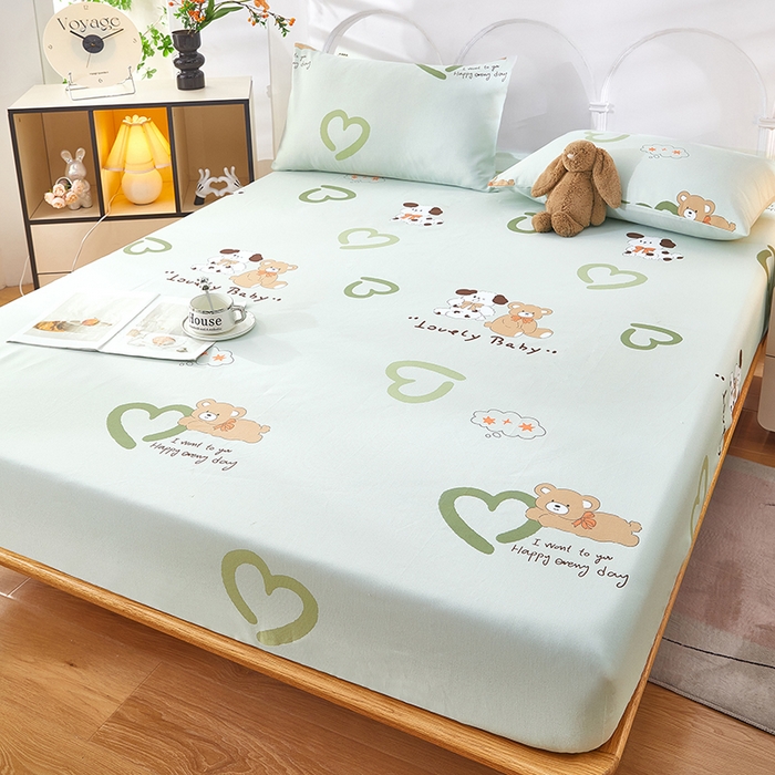 91家纺网 家纺一手货源 找家纺 希廷顿 2025新款床笠款原棉老粗布凉席席子 泰迪熊