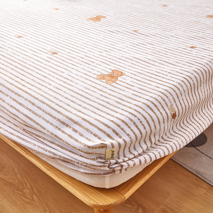 91家纺网 家纺一手货源 找家纺 希廷顿 2025新款床笠款原棉老粗布凉席席子 条纹熊