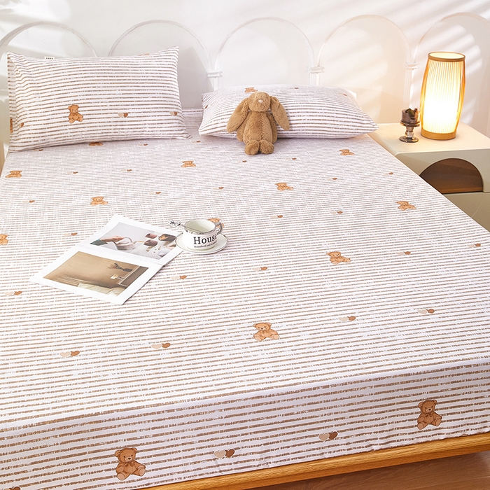 91家纺网 家纺一手货源 找家纺 希廷顿 2025新款床笠款原棉老粗布凉席席子 条纹熊