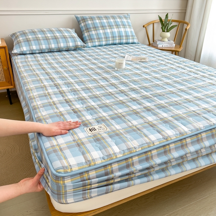 91家纺网 家纺一手货源 找家纺 （总）希廷顿 2025新款色织水洗棉夹棉棉花床笠床笠单件单床笠