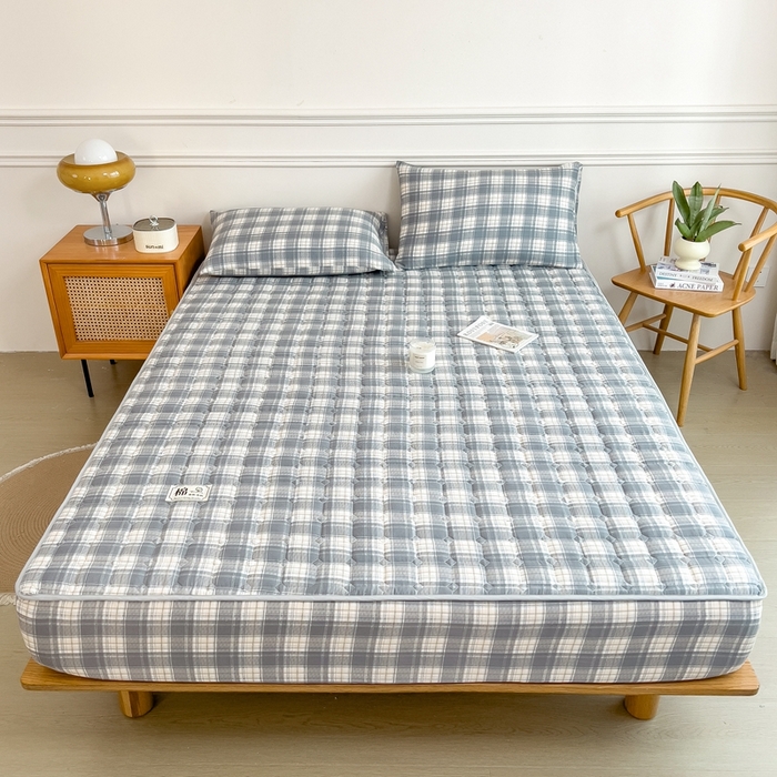 91家纺网 家纺一手货源 找家纺 希廷顿 2025新款色织水洗棉夹棉棉花床笠床笠单件单床笠 简兮灰